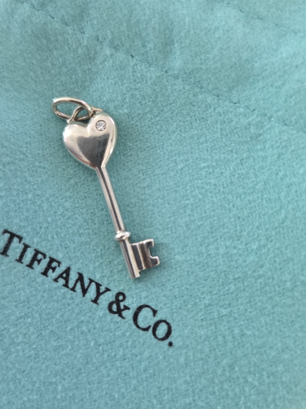 Tiffany & Co. Sterling Silver Heart Key Charm  With Diamond Accent